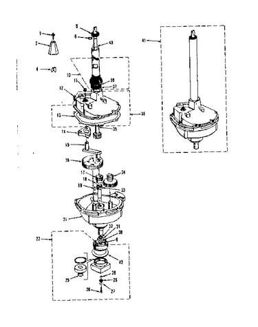 Transmission, water seal, lower bearing asmy.