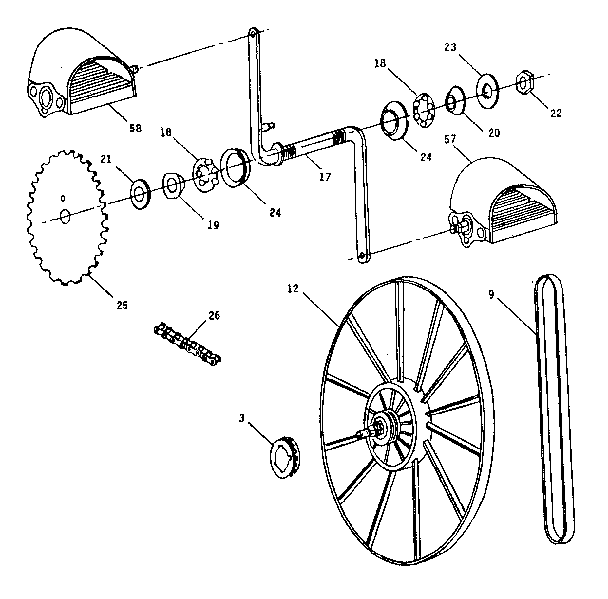 Crank and wheel assembly