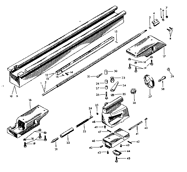 TAILSTOCK, BED, LEGS AND RACK ASSEMBLY