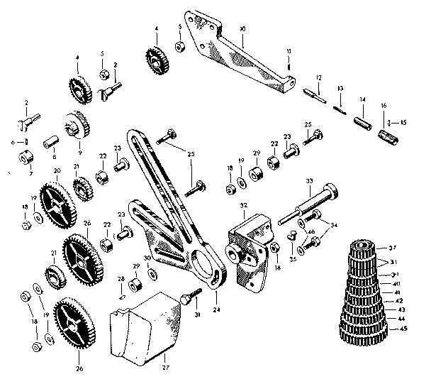 TUMBLER, STANDARD GEAR AND CHANGE GEAR ASSEMBLY