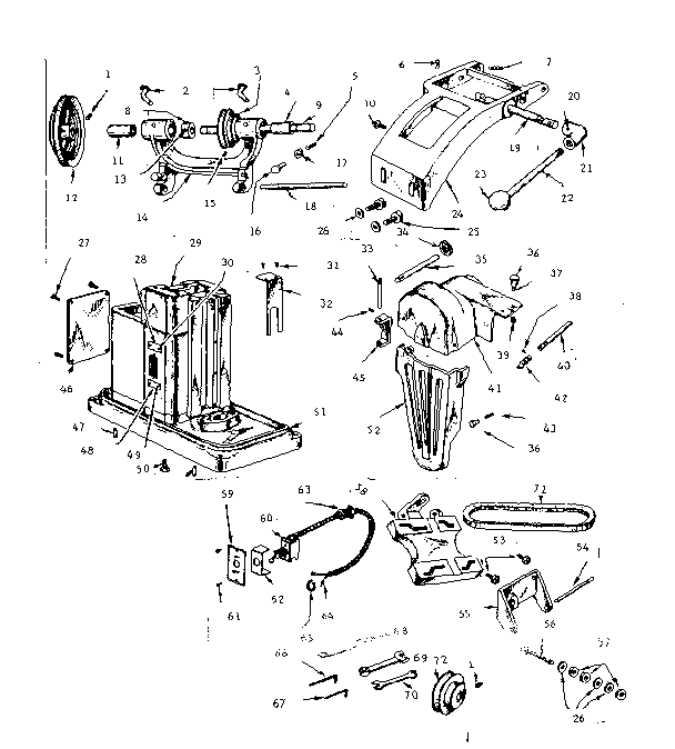 Frame, countershaft, belt guard and motor base parts