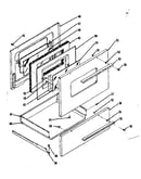 Oven door and storage drawer