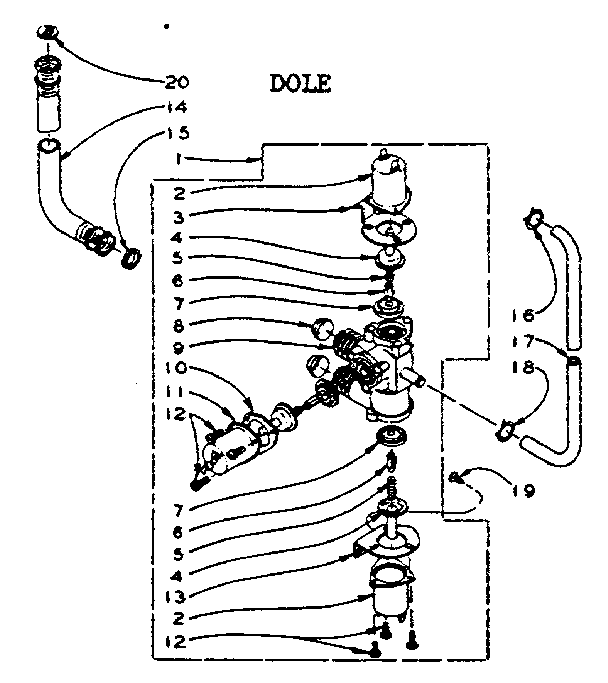 Dole mixing valve assembly
