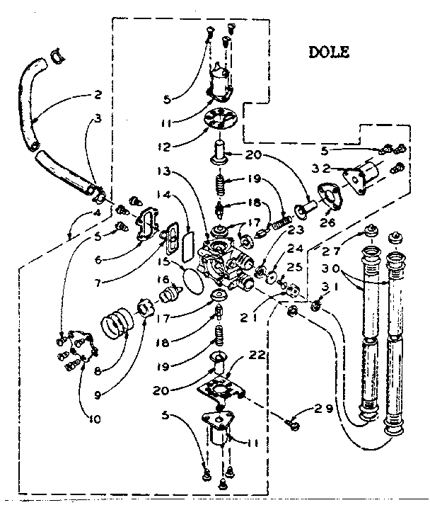 Dole mixing valve assembly