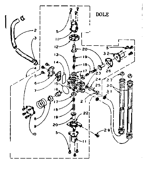 Dole mixing valve assembly