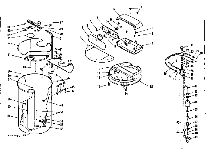 Salt storage tank, rim, brine valve and associated parts