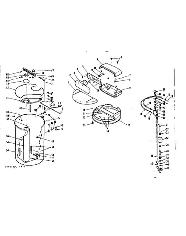 Salt storage tank, rim, brine valve and associated parts
