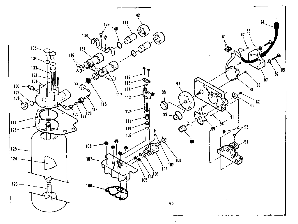 Resin tank, timer, cam nest, valve cap and associated parts