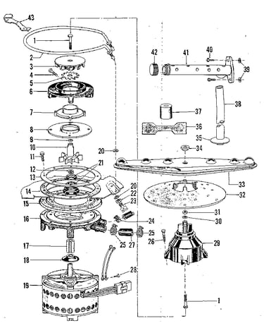 Motor, heater/spray arm