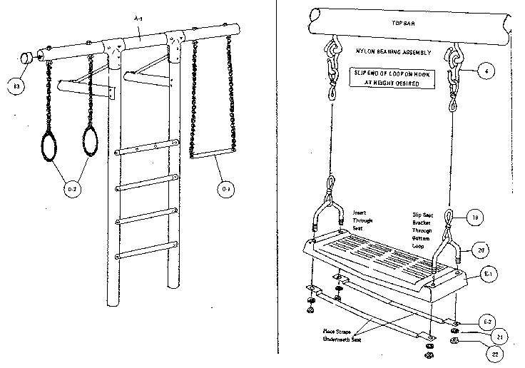 Swing, trapeze, and gym rings assembly