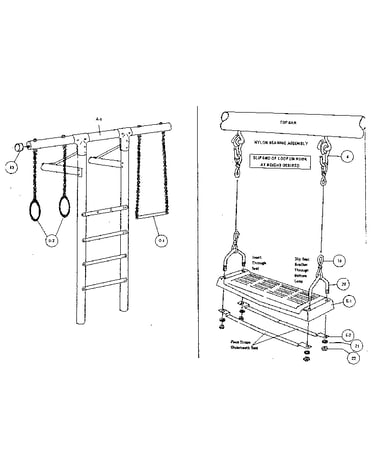 Swing, trapeze, and gym rings assembly