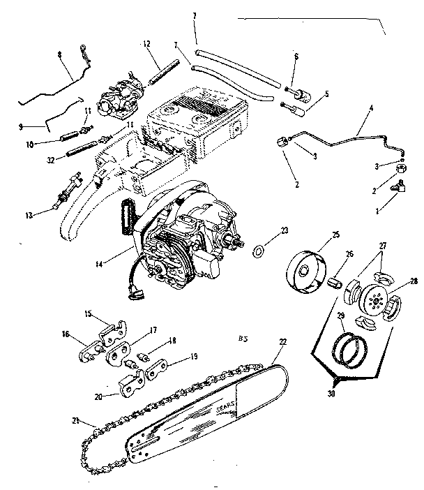 Engine/chain and guide bar