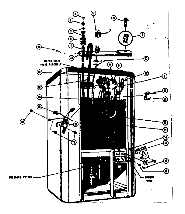 Electrical, water inlet and drain connections