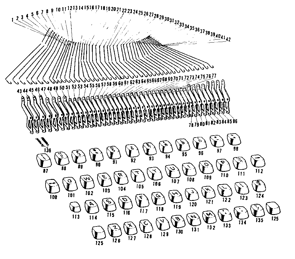 Type bar wire, bell crank & key