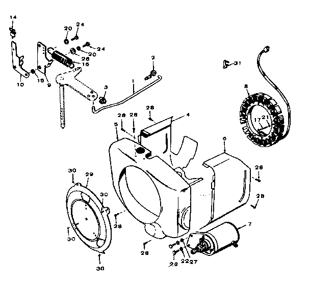 Governor, starter, alternator and air housing group