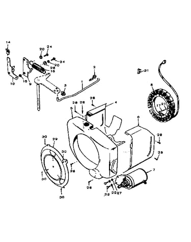 Governor, starter, alternator and air housing group