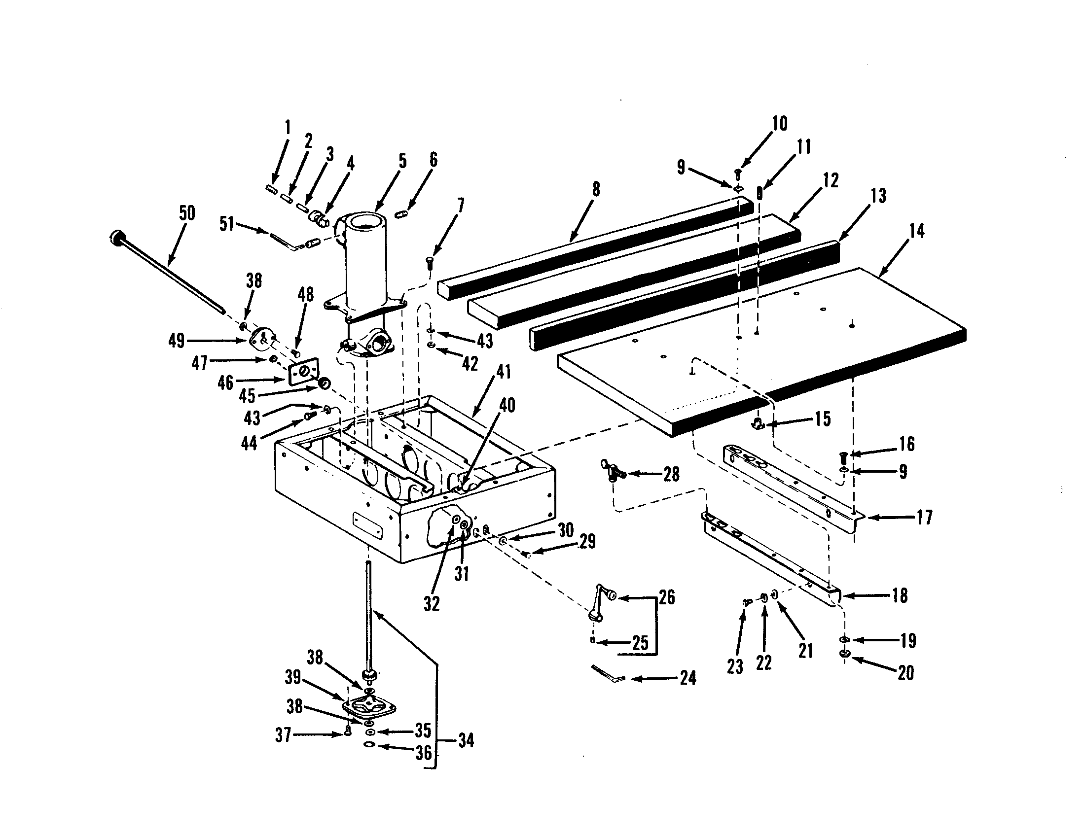 BASE AND RIP FENCE ASSEMBLY