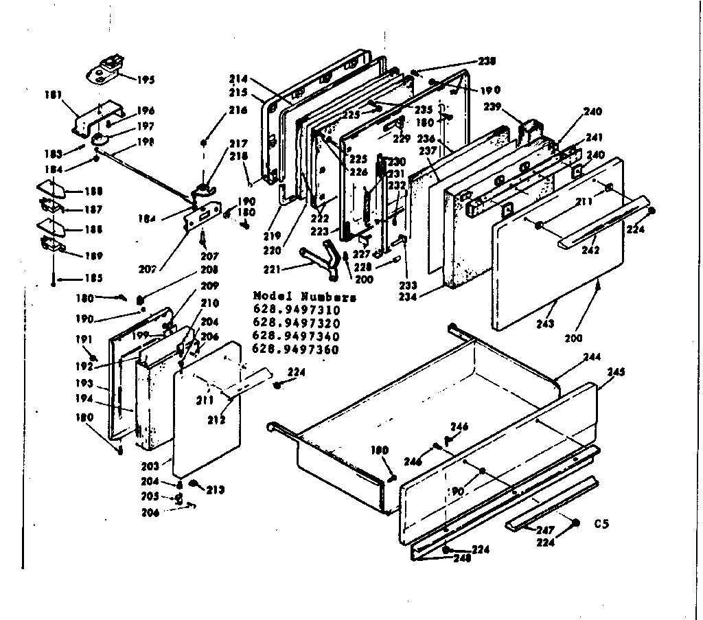 Doors, latch mechanism & drawer