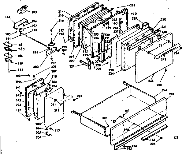 Doors, latch mechanism & drawer