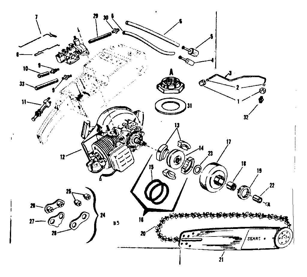 Engine / chain and guide bar