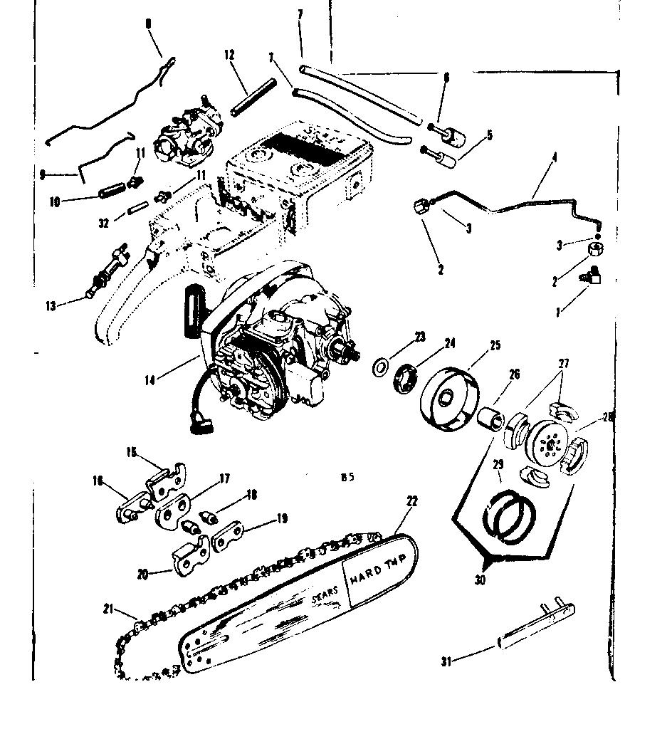 Engine/chain and guide bar