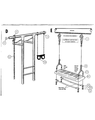 Trapeze rings, rope, and swing assemblies