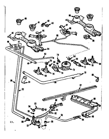 Top burner and lower oven burner sections