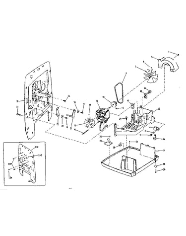 Motor, fans and base