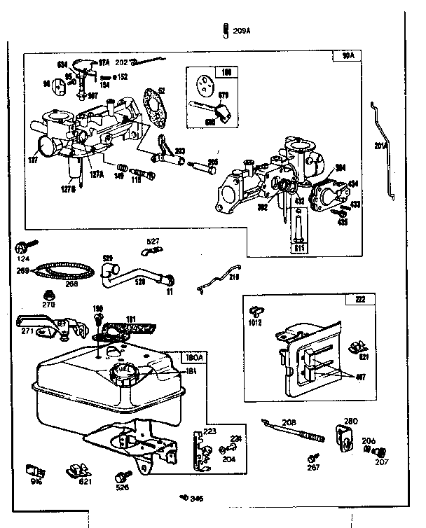 Carburetor and fuel tank assembly
