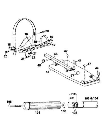 Handlebar, foot strap, and bench assemblies