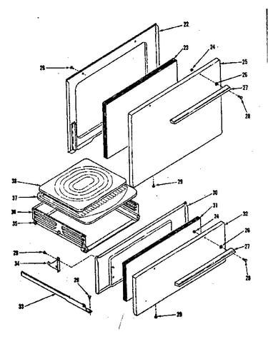 Oven door and broiler sections
