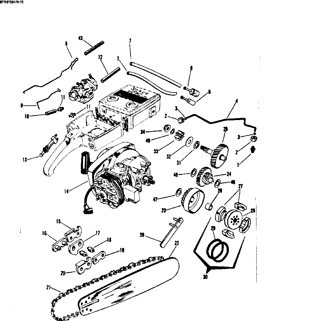 Engine/chain and guide bar