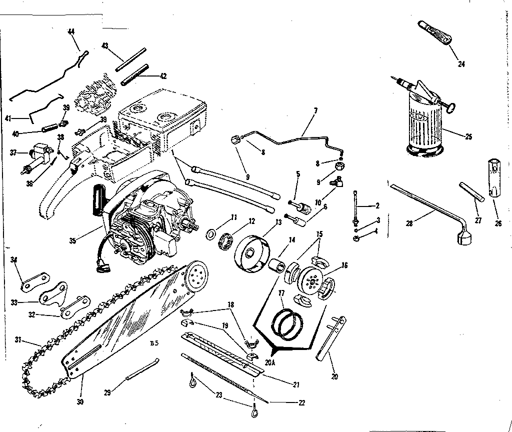Engine/chain and guide bar