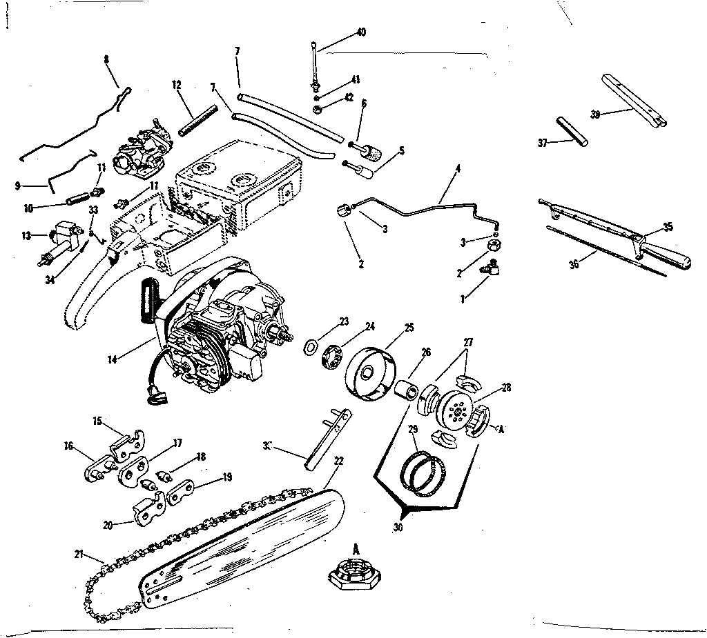 Engine/chain and guide bar