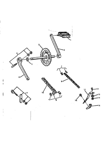 Pedals, crank, and chain