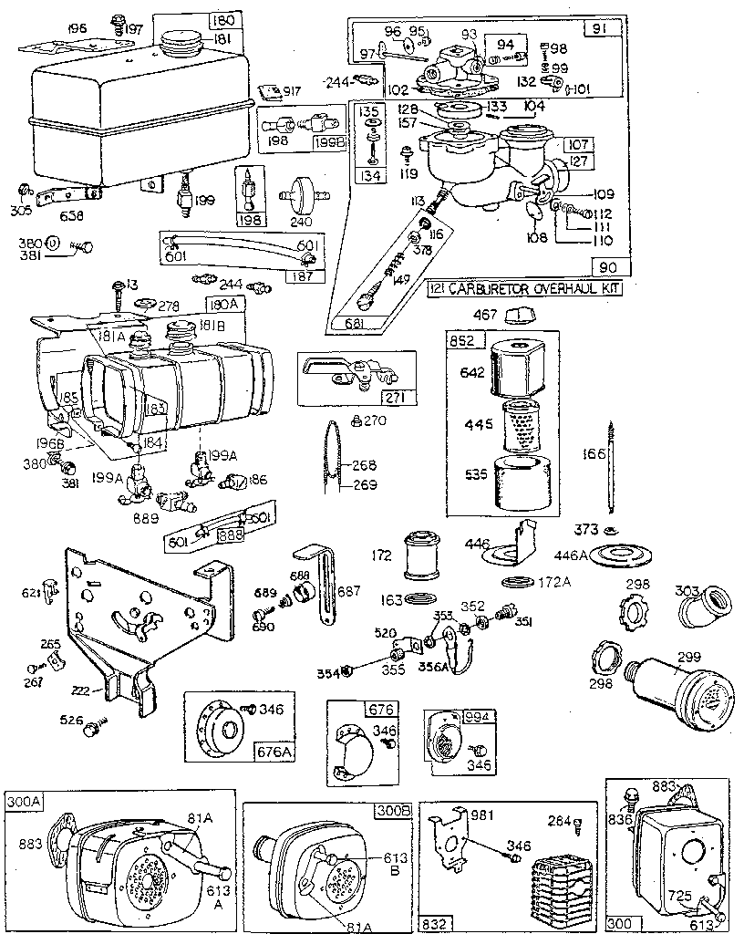 Fuel tank assembly and carburetor overhaul kit