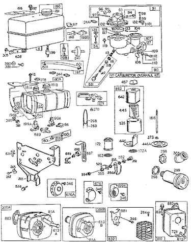 Fuel tank assembly and carburetor overhaul kit