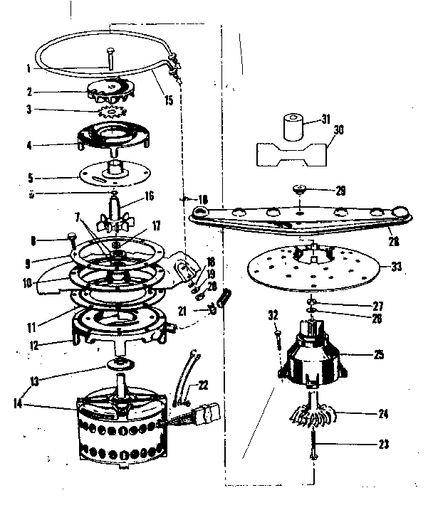 Motor, heater, and spray arm