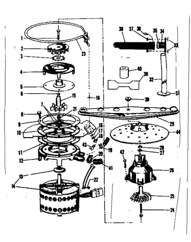 Motor, heater, and spray arm