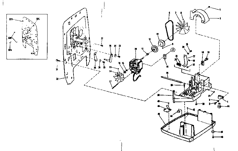 Motor, fans and base
