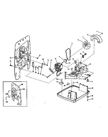 Motor, fans and base