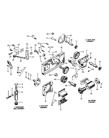 Gear case, threading dial, split nut, and apron assembly
