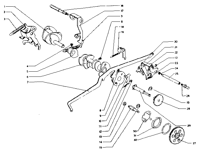 Main shaft, cams