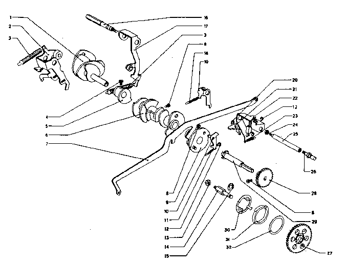 Main shaft, cams