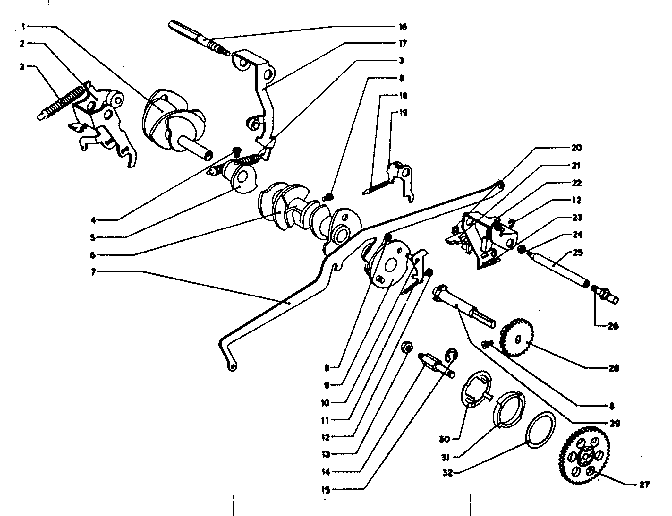 Main shaft, cams