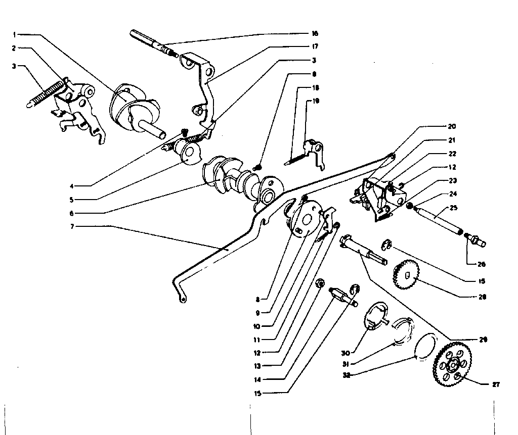 Main shaft, cams