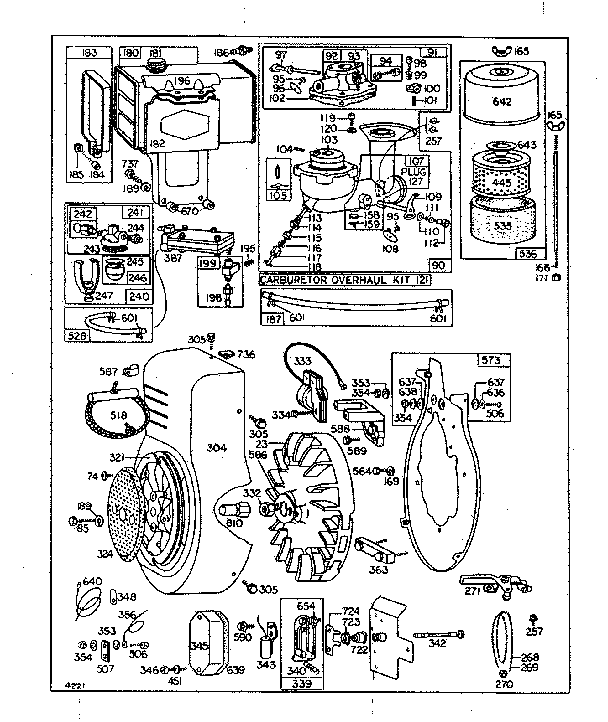 Carburetor assembly, fuel tank, and blower housing