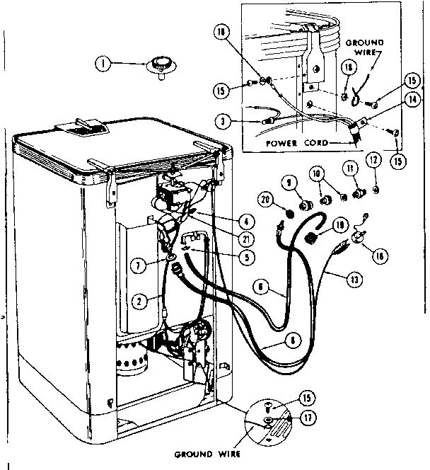 Electrical, water inlet and drain connections