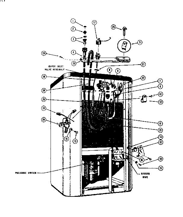 Electrical, water inlet and drain connections