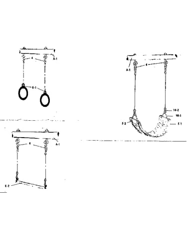 Gym rings, swing, and trapeze assembly